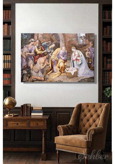Simone Peterzano'nın ''adoration Of The Shepherds'' Adlı Freski Yatay Kanvas Tablo 4384 Çok Renkli