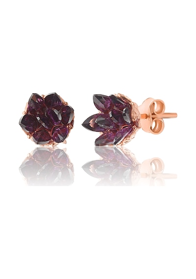 Zanaatsilver 925 Ayar Gümüş Ametist Taşlı Rose Kaplama Lotus Çiçeği Küpe
