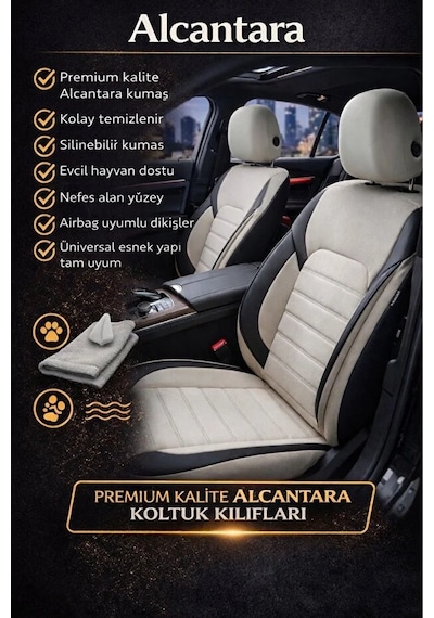 Hyundai İ20 2010 2020 Uyumlu Kumaş Alcantara Oto Koltuk Kılıfı Bej