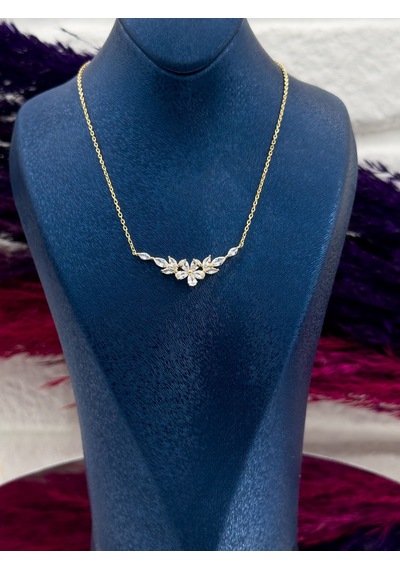 925 Ayar Gümüş Özel Tasarım Gold Renk Lotus Modeli Zarif Kadın Kolye Gümüş