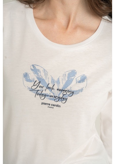 Pierre Cardin Kadın You Look Amazing Today Krem Uzun Kol Pijama Takım Pc9257-s-v2 Pc9257-s-v2