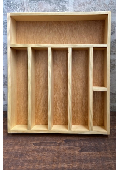 30x35 Cm Çok Bölmeli Ahşap Kaşıklık Ve Kepçelik Seti - Çekmece Düzenleyici- Ahşap Organizer