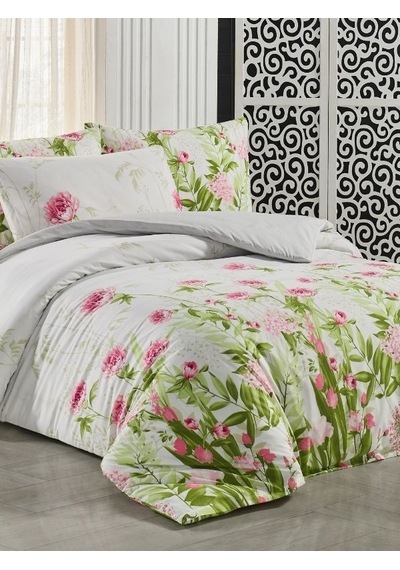 Pamuklu Çift Kişilik Nevresim Takımı - Yumuşak Dokulu 200x220 Cm Çarşafı King Size Yeşil