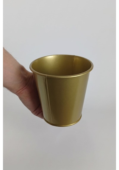 Orkide Saksısı Metal 1.2 Litre - Kova Formlu Dekoratif Mini Saksılık Ve Çiçeklik Altın