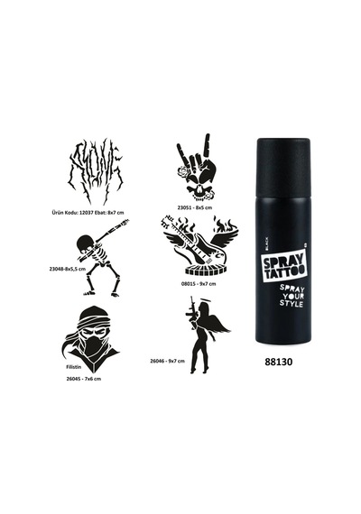 Rock Ve Müzik Sembolleri Spray Tattoo Geçici Dövme Yapma Seti Dark Siyah
