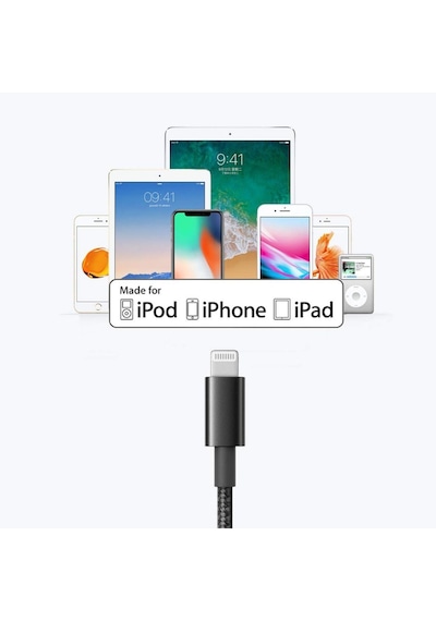 Omars MFI Sertifikalı USB to Lightning Apple Uyumlu iPhone / iPad Hızlı Şarj ve Data Kablosu 1 Metre Siyah
