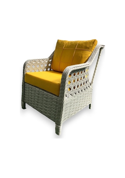 Tu Tienda Ronda Alüminyum 3 1 1 2puf Masa Rattan Bahçe Balkon Mobilyası,rattan Örgü/kumaş Renk Beyaz/sarı Sarı