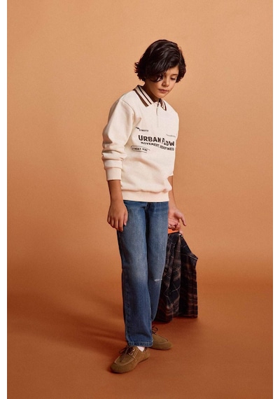 Defacto Erkek Çocuk Loose Fit Yırtık Detaylı Düz Paça Jean Pantolon G3257a825wnnm28 Mavi