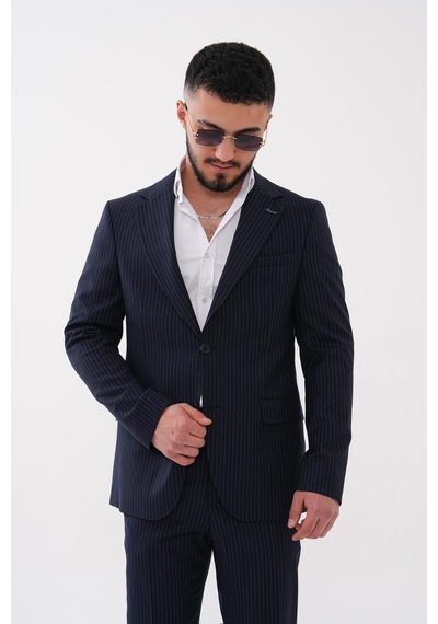 Dupont Classics Dupont Slim Fit Mono Yaka 6 Drop Çift Yırtmaç Çizgili 2'li Takım Elbise Lacivert Dupont Classics Dupont Slim Fit Mono Yaka 6 Drop Çift Yırtmaç Çizgili 2'li Takım Elbise Lacivert