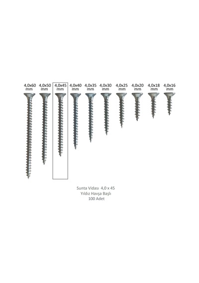 Sunta Vidası, 4,0 X 45 Mm, 100 Adet, Yhb Vida 4 x 45