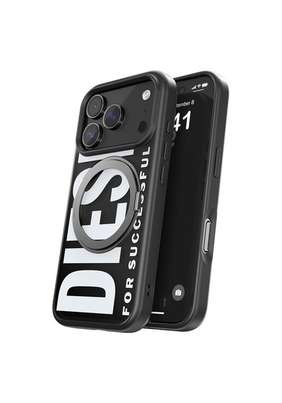 Diesel Apple iPhone 17 Pro Uyumlu Magsafe Destekli Yüzük Standlı Kılıf - Siyah/beyaz