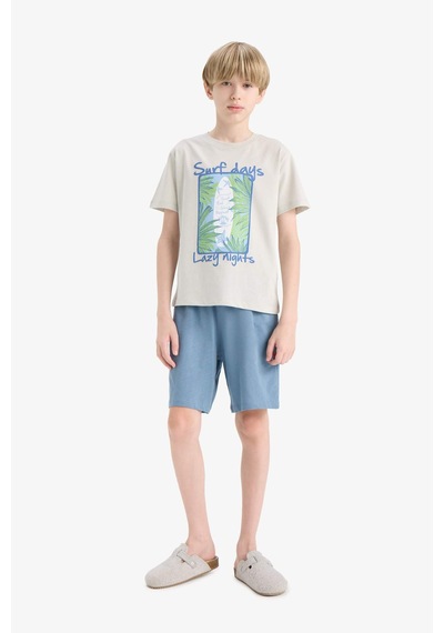 DeFacto Erkek Çocuk Pijama Takımı Baskılı Kısa Kollu Üst Esnek Belli Şort F5802A825HSGR295 DeFacto Erkek Çocuk Pijama Takımı Baskılı Kısa Kollu Üst Esnek Belli Şort F5802A825HSGR295