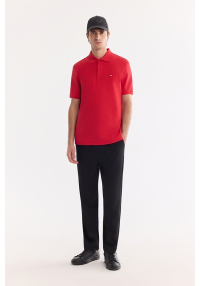 Avva Erkek Kırmızı Kıvrılmaz Polo Yaka %100 Pamuk Basic Regular Fit T-shirt B001032