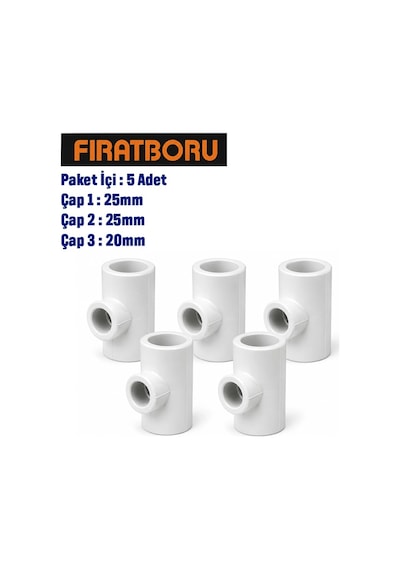 Fırat 25mm 25mm 20mm İnegal Te, 25 25 20 İnegal Te, 5 Adet, 7b42252520