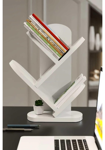 Reyo Falez 3 Raflı Masaüstü Kitaplık Kitap Rafı Beyaz Beyaz