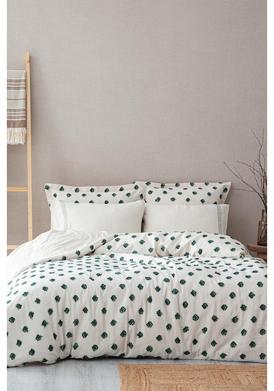 Ecocotton İmre Yeşil Çift Kişilik %100 Organik Pamuk Müslin Nevresim Takımı Yeşil