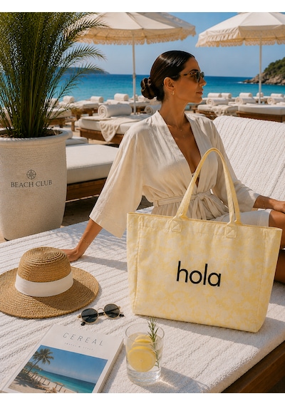 İcone Bag Icone Degrade Baskılı Kanvas Omuz Çantası, Degrade Plaj Çantası, Plaj Çantası, Beach Bag Sarı