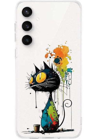 Samsung Galaxy S24 Fe İle Uyumlu Splash Kedi Tasarımlı Şeffaf Silikon Kılıf Şeffaf