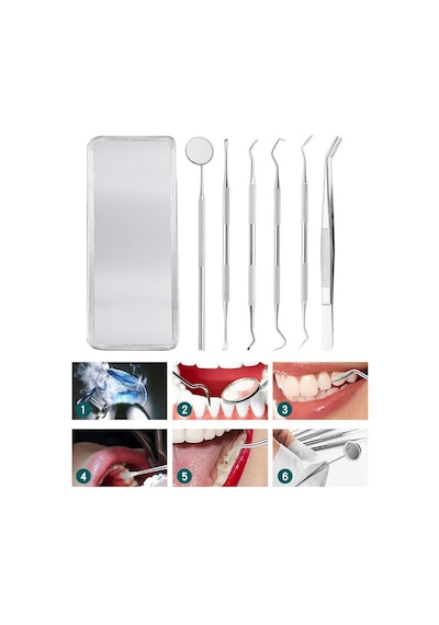 Valkyrie 6 Adet Metal Kutulu Paslanmaz Çelik Diş Tartar Dil Temizleme Dental Ağız Bakım Seti