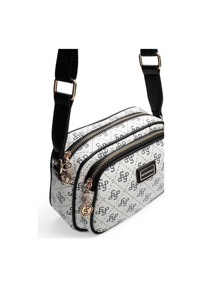 Silver & Polo Silver Polo Beyaz - Siyah Monogram Kadın Çapraz Çanta Sp1111