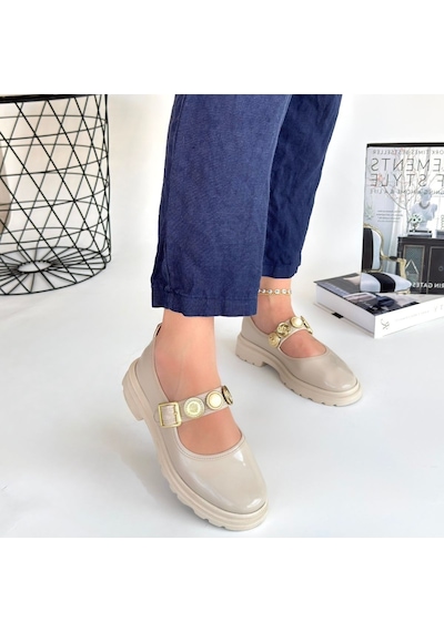 Roof Atelier Kadın Bej Rugan Bilekten Tokalı Loafer Ayakkabı - Okira Çok Renkli