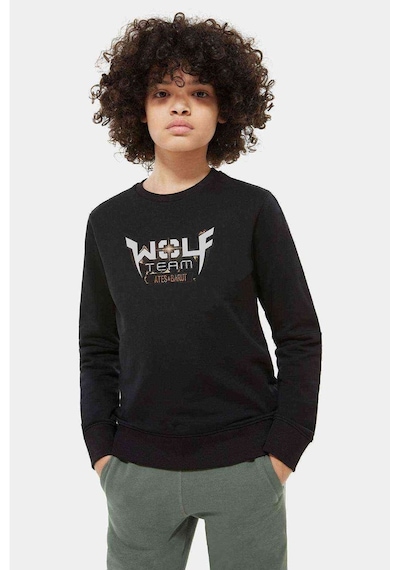 Tshirthane Wolfteam Logo Baskılı Unisex Çocuk Siyah Sweatshirt Siyah