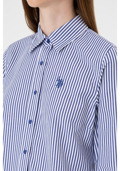 U.S. Polo Assn. Kadın Saks Çizgili Uzun Kollu Gömlek 50316492-VR045