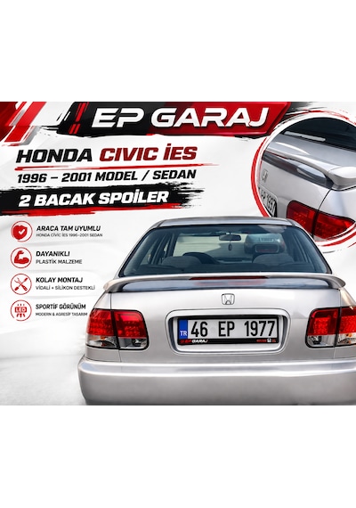 Honda Civic İes 1996-2001 Model Sedan Uyumlu Led Işıklı 2 Bacak Plastik Spoiler 0