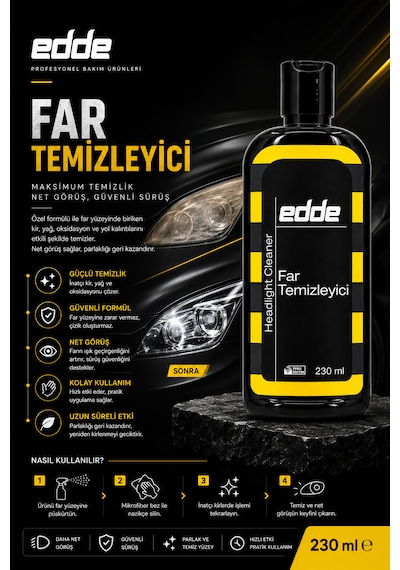 Edde Araba Araç Oto Far Temizleyici Ve Parlatıcı 230ml Otodetailing
