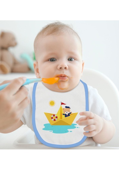 Bk Kids Sevimli Kaptan Tasarımlı Mavi Bebek Mama Önlüğü Mavi