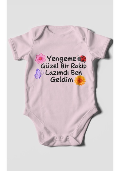 Morivokids Yengeme Güzel Bir Yazılı Kısa Kollu Bebek Body %100 Pamuk Bebe Pembe