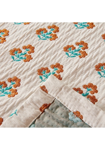 Soft Buttercup Jakarlı Çift Kişilik Yatak Örtüsü Seti - Turuncu Çok Renkli