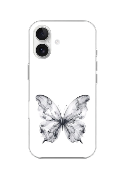 Apple Uyumlu iPhone 16 Plus Şeffaf Kılıf Dumanlı Kelebek Tasarımlı