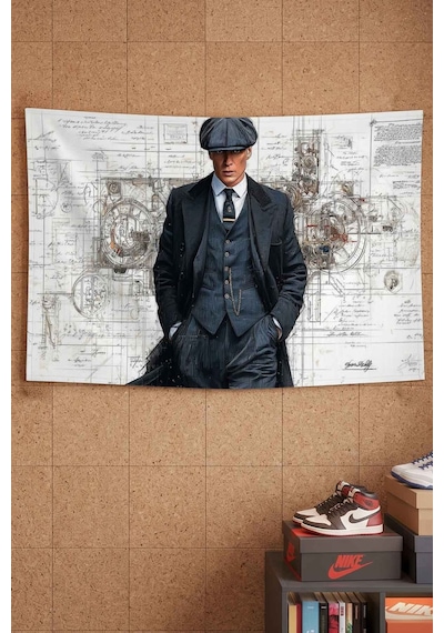 Peaky Blinders Çete Lideri Blueprint Dekoratif Duvar Örtüsü Duvar Halısı Beyaz