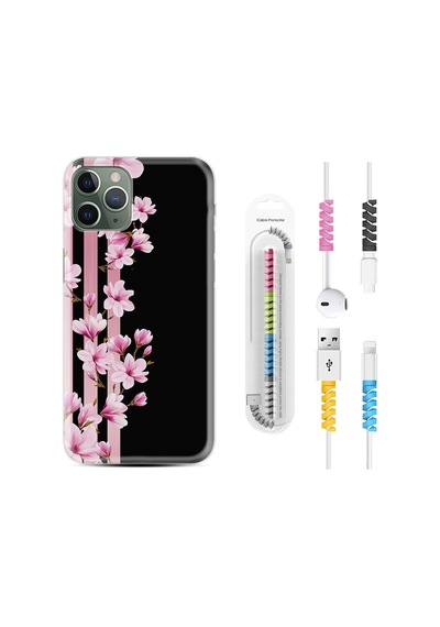 Apple Uyumlu iPhone 11 Pro Kılıf Kablo Koruyuculu Pink Flowers 3 1393