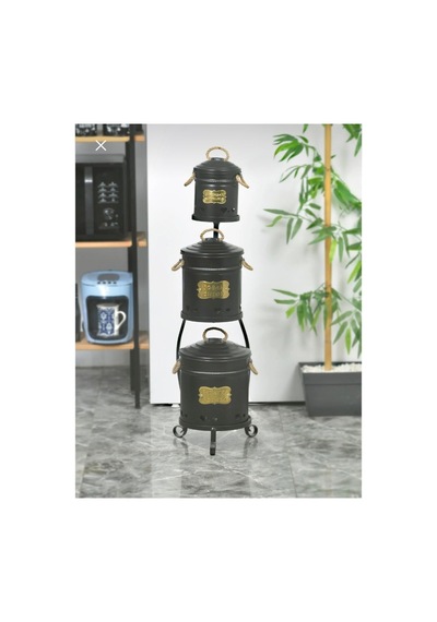 Metal Standlı 3 Katlı Küçük Boy Mini Patates Soğan Sarımsaklık Siyah