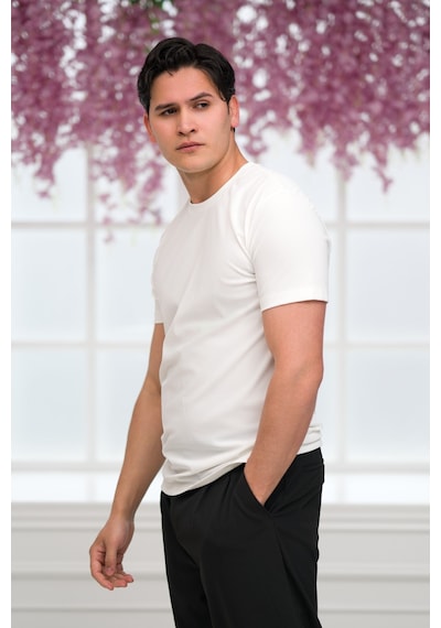 Paul Martin Slimfit Lyocell Kumaş Likralı Küçük Armürlü Bisiklet Yaka T-shirt Beyaz