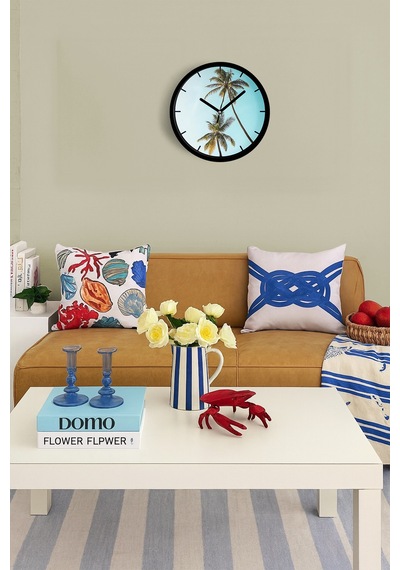 Palmiye Ağacı Modern Duvar Saati - 30cm - Önü Camlı Siyah Kasa - Sessiz Mekanizma-jh0505 Siyah