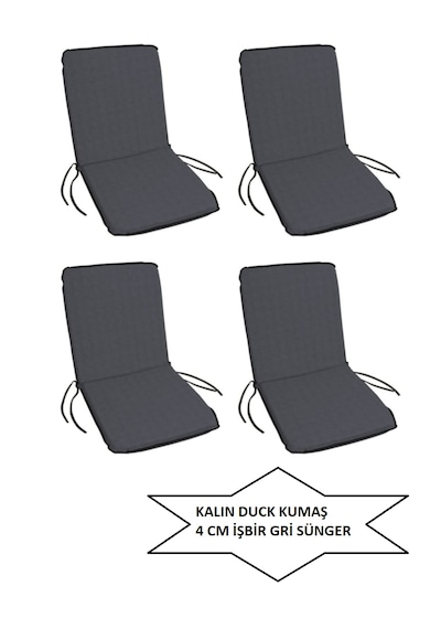 Sandalye Minderi Yıkanabilir Fermuarlı Lastikli 4'lü Gri 4 Cm Sünger Alt 42x42 Sırt 42x42 Gri