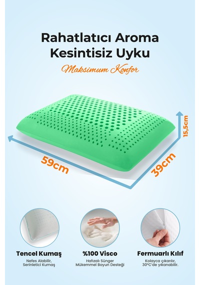Viscofoam Aroma Terapi Hava Kanallı Ortopedik Yastık Visco Yastık Nane 60x40x16cm