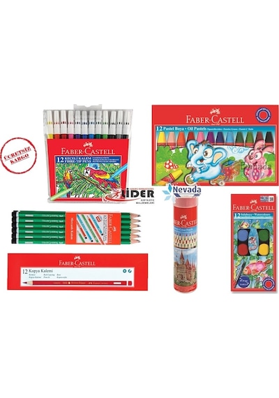 Faber Castell Kuru Sulu Pastel Keçeli 12 Renk 6 Parça Boya Seti Faber Castell Kuru Sulu Pastel Keçeli 12 Renk 6 Parça Boya Seti