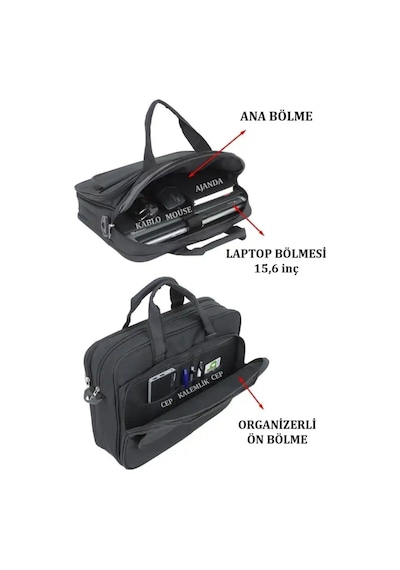 Case Club 104 Basic Siyah Evrak Laptop Çantası 15,6 Inç Omuz Askılı Su Geçirmez Kumaş Siyah