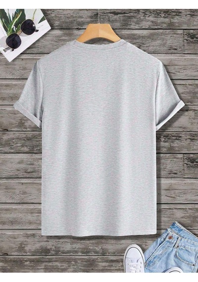 Robotic Rabbit Süprem T-shirt - Gri Baskılı Oversize Bisiklet Yaka Tişört Gri-75866