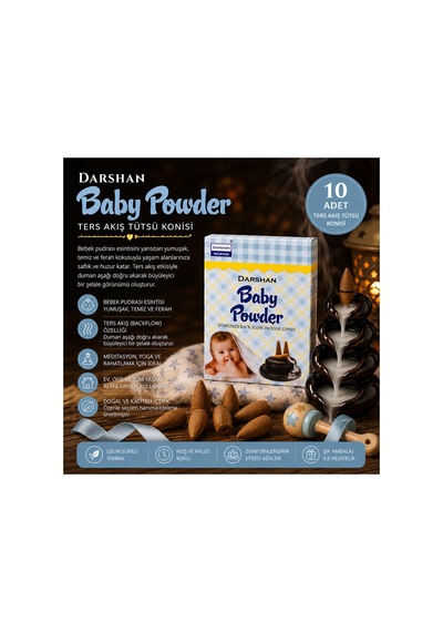 Darshan Baby Powder Ters Akış Backflow Tütsü Konisi 10'lu Paket