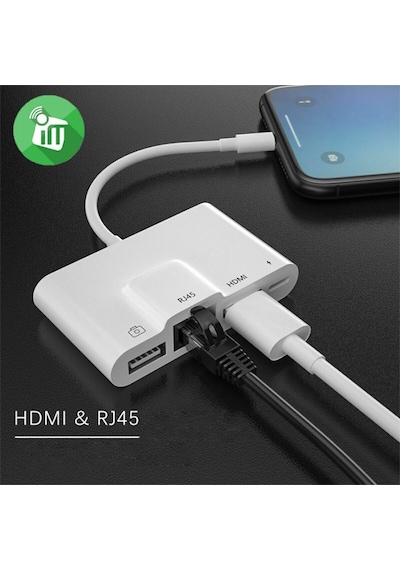 Ally Apple Uyumlu iPhone 3In1 Lightning Hdmı Rj45 Otg Digital Av Adaptör Hub