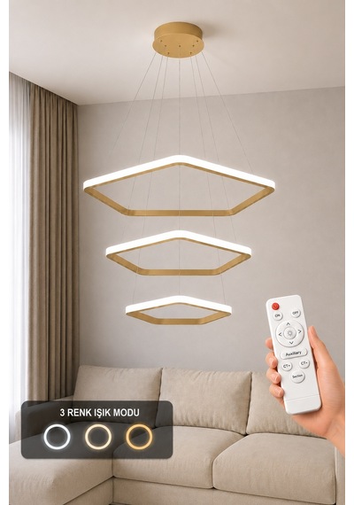 AvizeGO Titan 3'lü Led Sarkıt Avize 3 Renk Kumandalı Eskitme