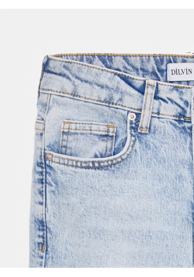 Dilvin 72326 Yanı Yırtmaçlı Straight Jean-mavi