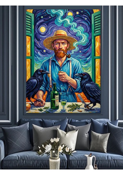 Van Gogh Tarzı Kırmızı Sakallı Dekoratif Kanvas - Mdf Ahşap Tablo