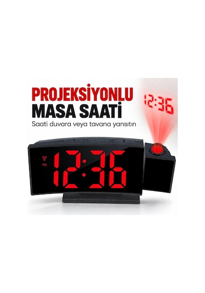 Projeksiyonlu Dijital Masa Saati Kırmızı Led Ekranlı Alarm Snooze Sıcaklık Tarih Usb Ve Pil Diğer
