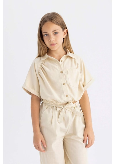 DeFacto Kız Çocuk Cropped Fit Pamuklu Kısa Kollu Gömlek C4272A824SMBG743
